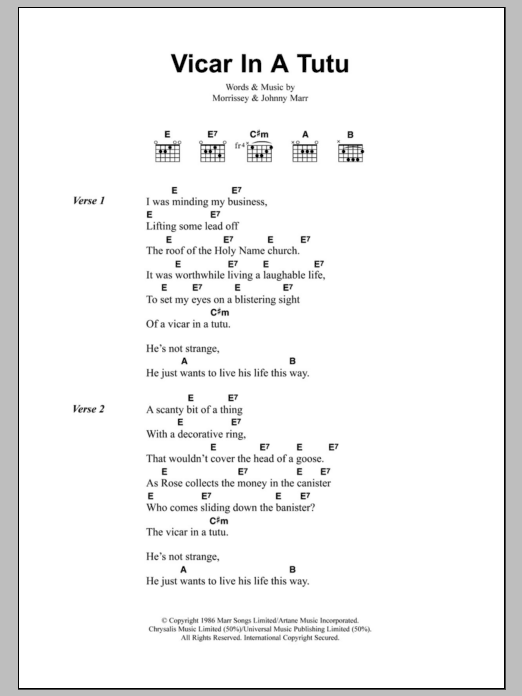 Download The Smiths Vicar In A Tutu Sheet Music and learn how to play Lyrics & Chords PDF digital score in minutes