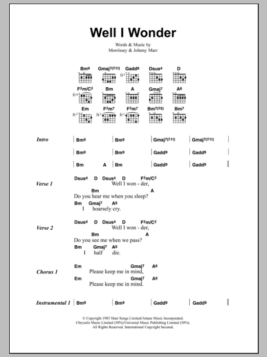 Download The Smiths Well I Wonder Sheet Music and learn how to play Lyrics & Chords PDF digital score in minutes