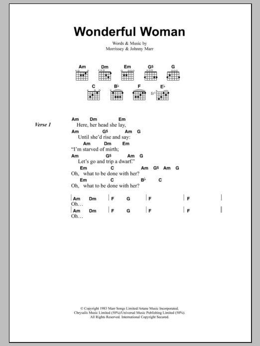 Download The Smiths Wonderful Woman Sheet Music and learn how to play Lyrics & Chords PDF digital score in minutes