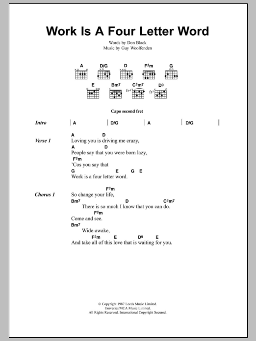 Download The Smiths Work Is A Four Letter Word Sheet Music and learn how to play Lyrics & Chords PDF digital score in minutes