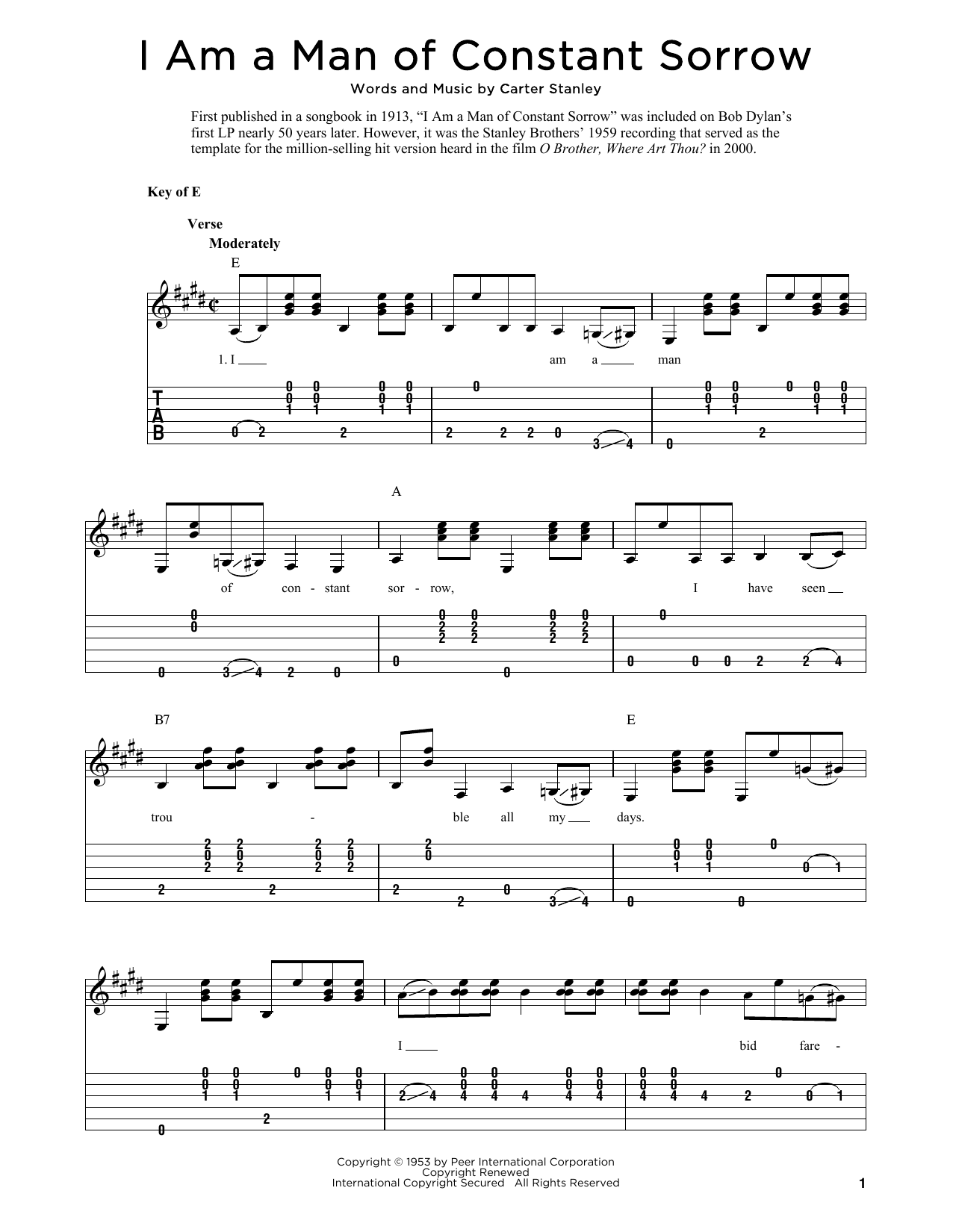 Download The Soggy Bottom Boys I Am A Man Of Constant Sorrow (arr. Fred Sokolow) Sheet Music and learn how to play Solo Guitar PDF digital score in minutes