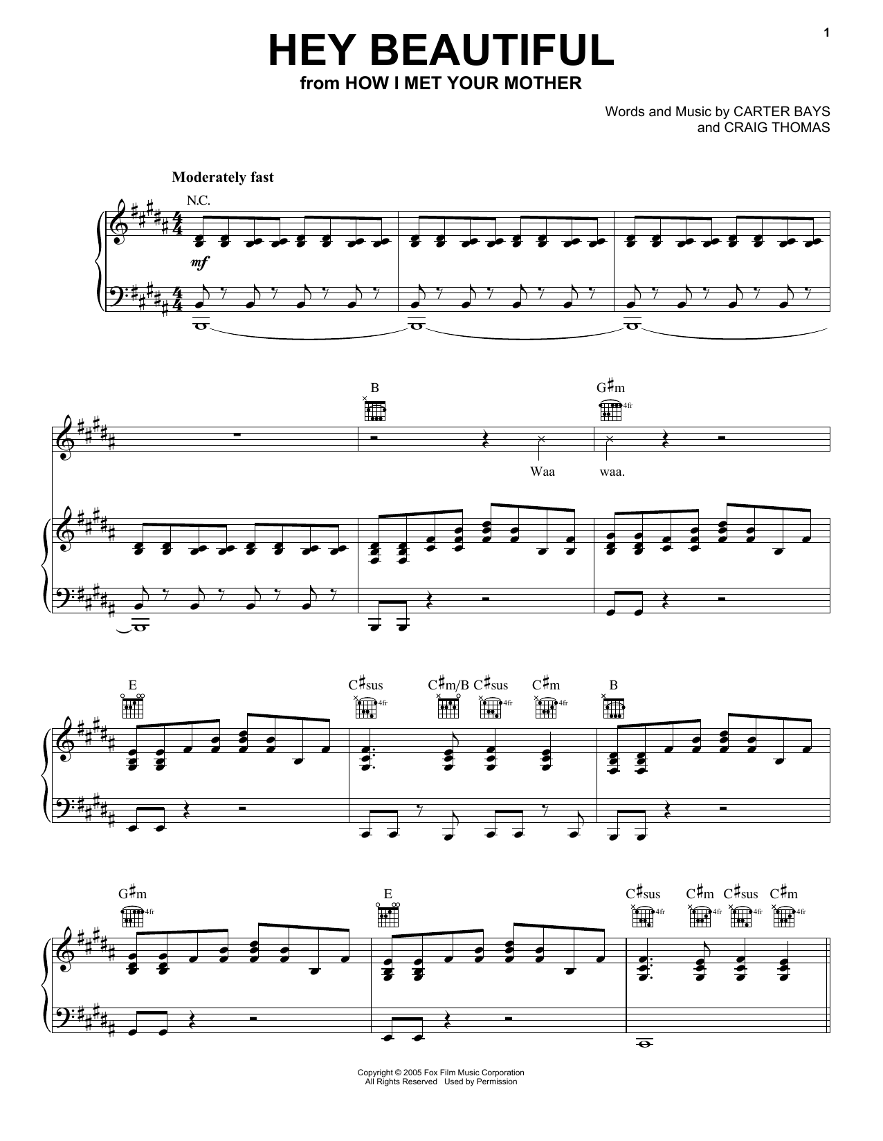 Download The Solids Hey Beautiful (from How I Met Your Mother) Sheet Music and learn how to play Very Easy Piano PDF digital score in minutes