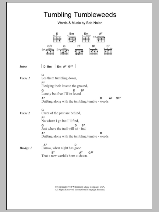 Download The Sons Of Pioneers Tumbling Tumbleweeds Sheet Music and learn how to play Guitar Chords/Lyrics PDF digital score in minutes