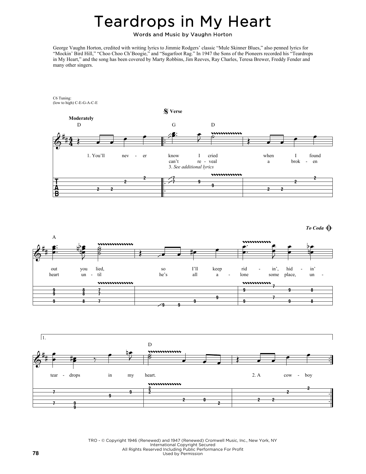 Download The Sons Of The Pioneers Teardrops In My Heart (arr. Fred Sokolow) Sheet Music and learn how to play Guitar Tab PDF digital score in minutes