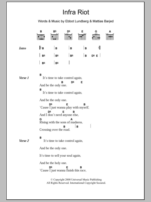 Download The Soundtrack Of Our Lives Infra Riot Sheet Music and learn how to play Lyrics & Chords PDF digital score in minutes