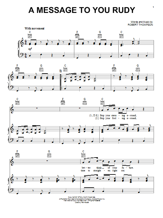 Download The Specials A Message To You Rudy Sheet Music and learn how to play Piano, Vocal & Guitar (Right-Hand Melody) PDF digital score in minutes