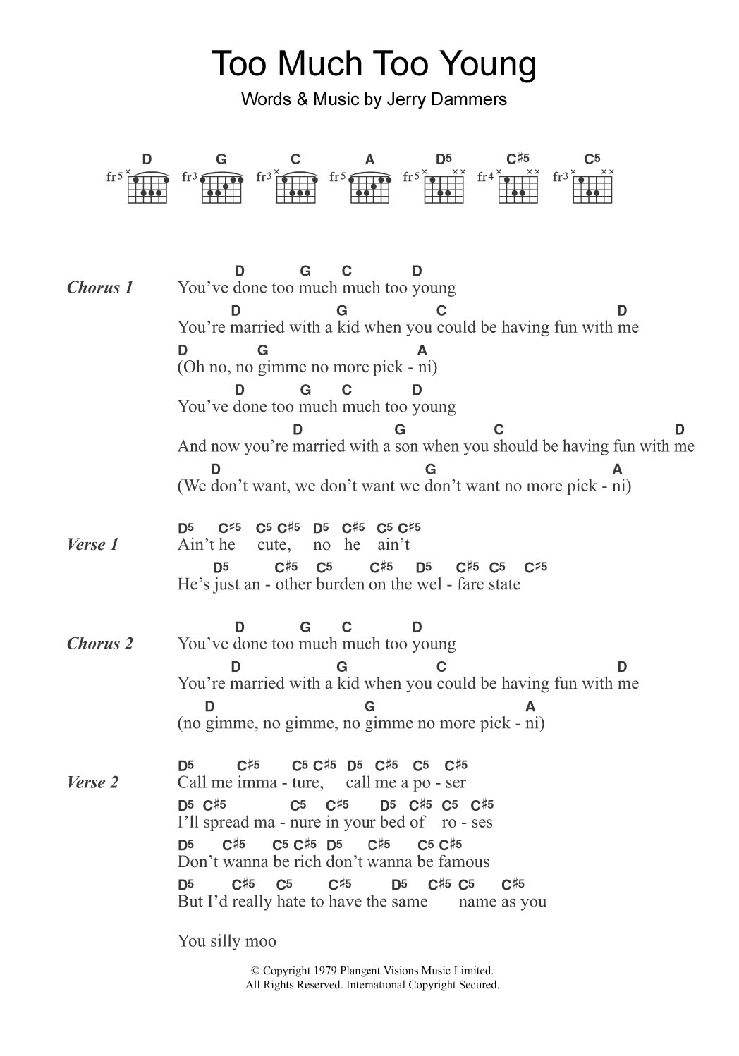 Download The Specials Too Much Too Young Sheet Music and learn how to play Lyrics & Chords PDF digital score in minutes