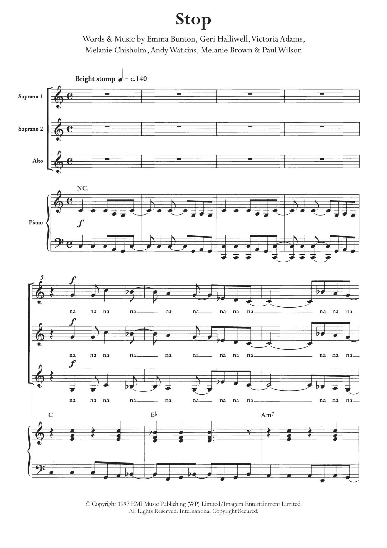 Download The Spice Girls Stop (arr. Berty Rice) Sheet Music and learn how to play SSA PDF digital score in minutes