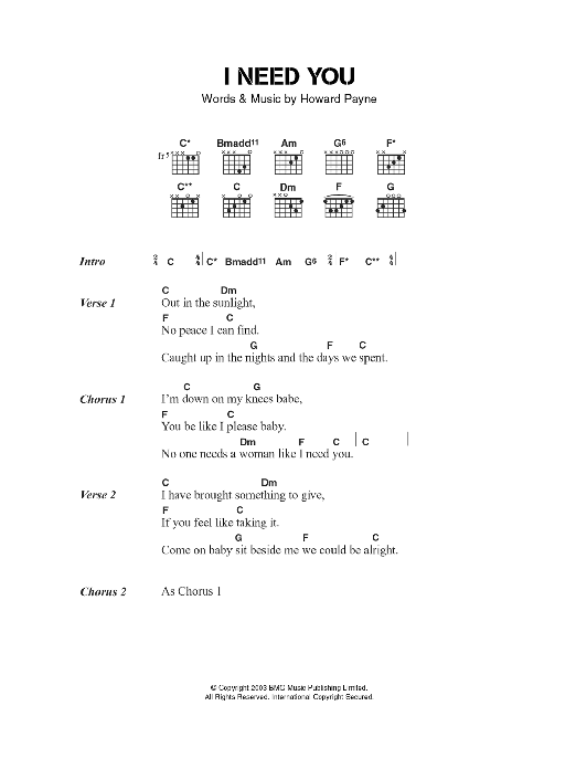 Download The Stands I Need You Sheet Music and learn how to play Lyrics & Chords PDF digital score in minutes