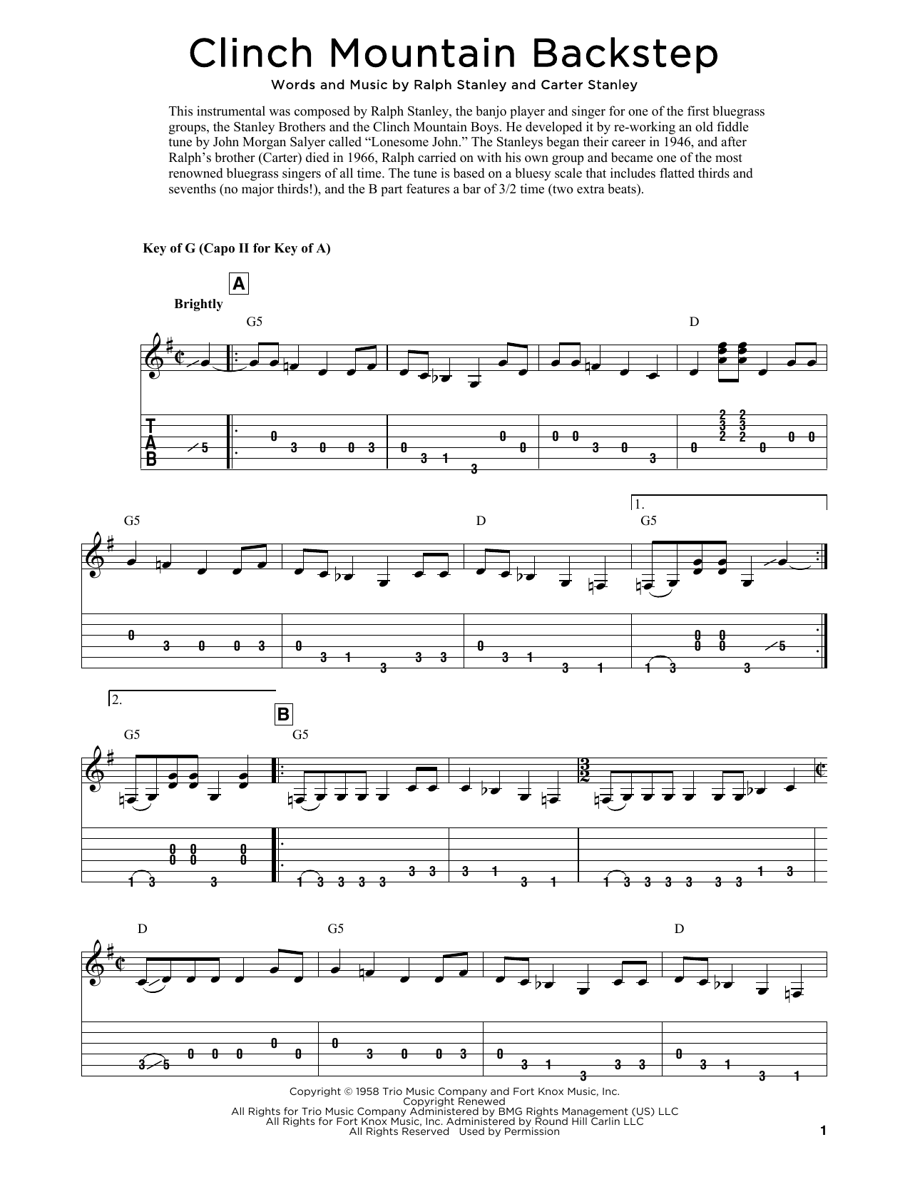 Download The Stanley Brothers Clinch Mountain Backstep (arr. Fred Sokolow) Sheet Music and learn how to play Banjo Tab PDF digital score in minutes