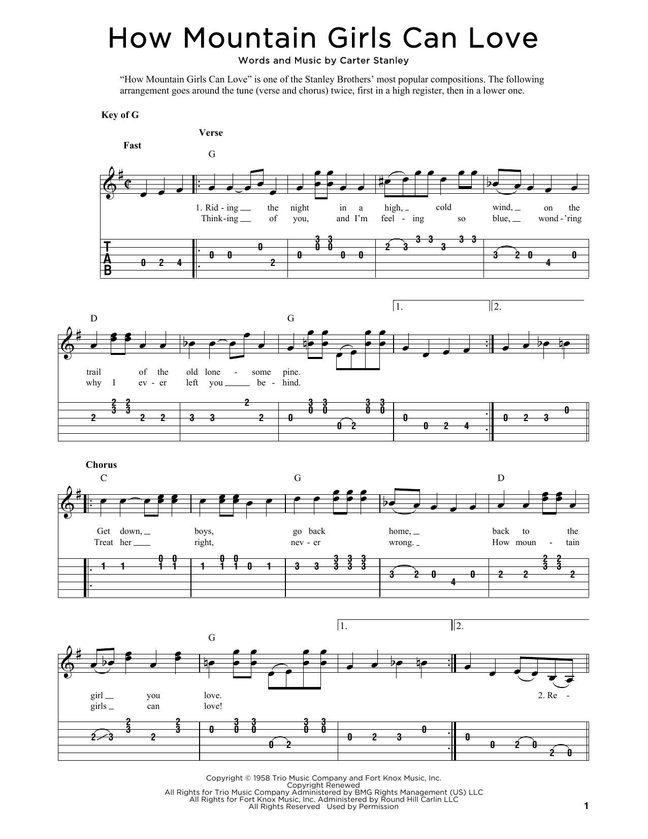 Download The Stanley Brothers How Mountain Girls Can Love (arr. Fred Sokolow) Sheet Music and learn how to play Banjo Tab PDF digital score in minutes