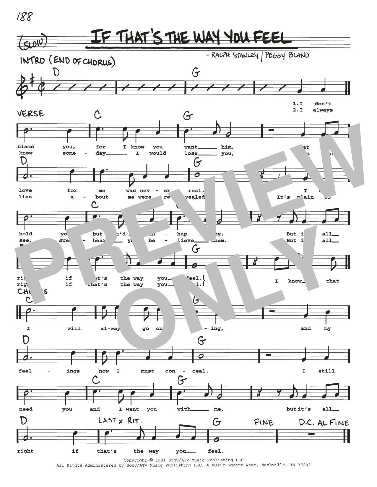 Download The Stanley Brothers If That's The Way You Feel Sheet Music and learn how to play Real Book – Melody, Lyrics & Chords PDF digital score in minutes