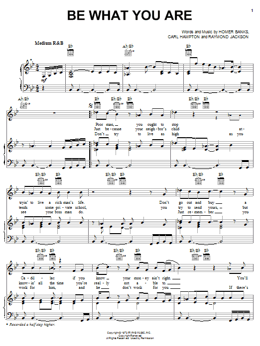 Download The Staple Singers Be What You Are Sheet Music and learn how to play Piano, Vocal & Guitar (Right-Hand Melody) PDF digital score in minutes