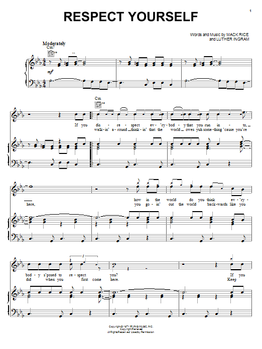 Download The Staple Singers Respect Yourself Sheet Music and learn how to play Keyboard Transcription PDF digital score in minutes