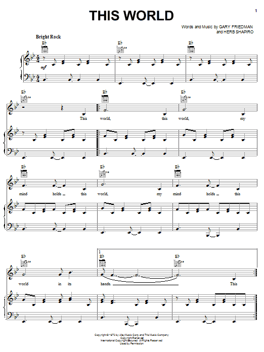 Download The Staple Singers This World Sheet Music and learn how to play Piano, Vocal & Guitar (Right-Hand Melody) PDF digital score in minutes