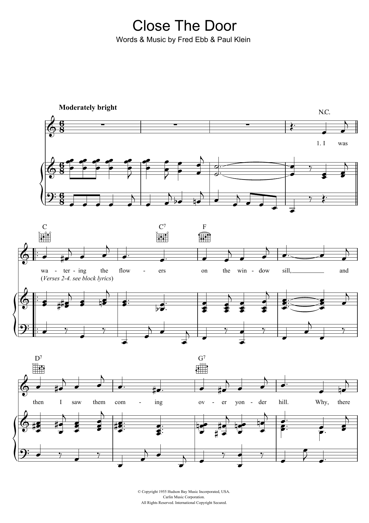 Download The Stargazers Close The Door Sheet Music and learn how to play Piano, Vocal & Guitar (Right-Hand Melody) PDF digital score in minutes