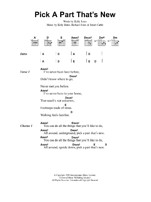 Download Stereophonics Pick A Part That's New Sheet Music and learn how to play Lyrics & Chords PDF digital score in minutes