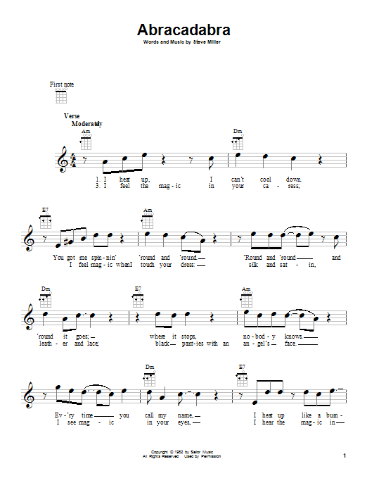 Download The Steve Miller Band Abracadabra Sheet Music and learn how to play Ukulele PDF digital score in minutes