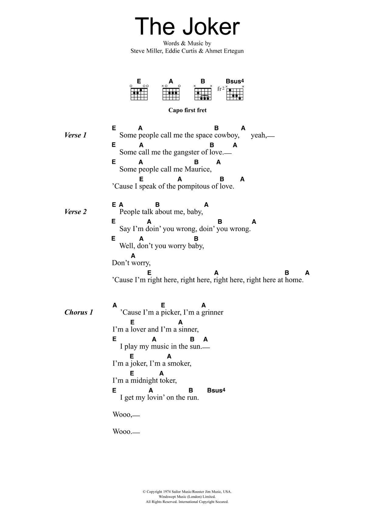 Download The Steve Miller Band The Joker Sheet Music and learn how to play Melody Line, Lyrics & Chords PDF digital score in minutes