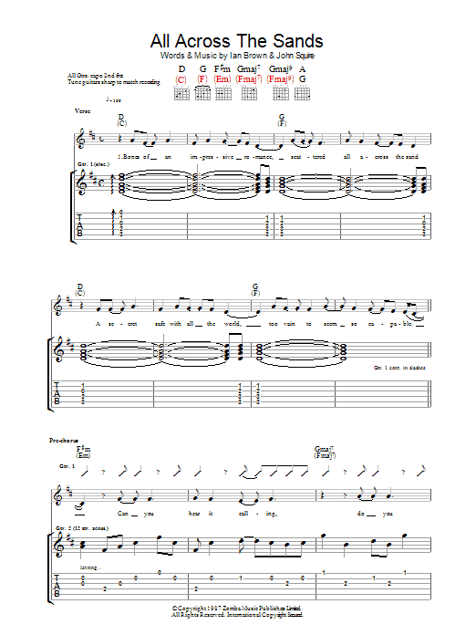 Download The Stone Roses All Across The Sands Sheet Music and learn how to play Guitar Tab PDF digital score in minutes