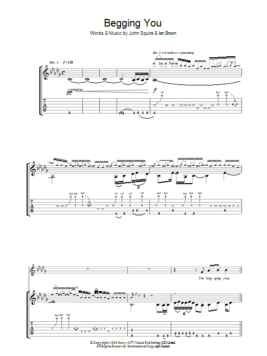Download The Stone Roses Begging You Sheet Music and learn how to play Guitar Tab PDF digital score in minutes