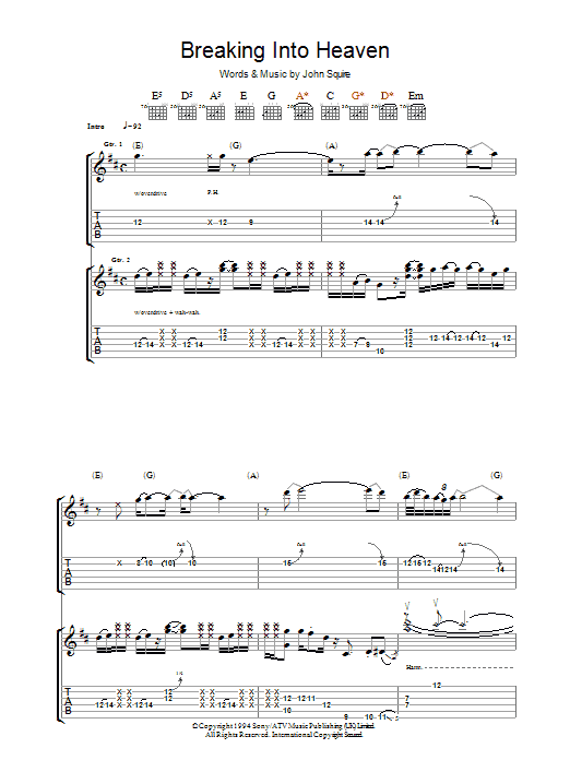 Download The Stone Roses Breaking Into Heaven Sheet Music and learn how to play Guitar Tab PDF digital score in minutes