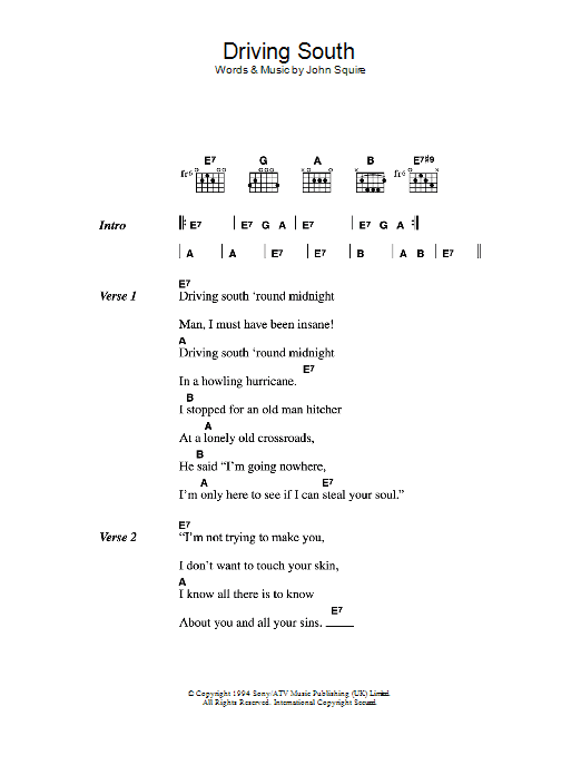 Download The Stone Roses Driving South Sheet Music and learn how to play Lyrics & Chords PDF digital score in minutes
