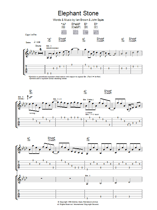 Download The Stone Roses Elephant Stone Sheet Music and learn how to play Lyrics & Chords PDF digital score in minutes