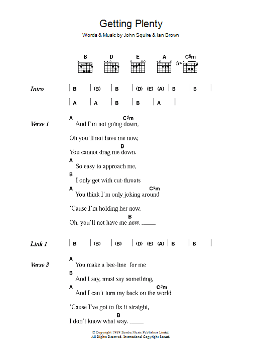 Download The Stone Roses Getting Plenty Sheet Music and learn how to play Lyrics & Chords PDF digital score in minutes