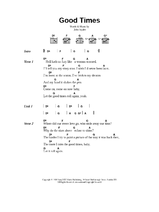 Download The Stone Roses Good Times Sheet Music and learn how to play Lyrics & Chords PDF digital score in minutes