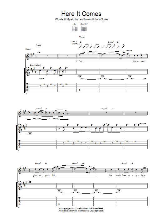 Download The Stone Roses Here It Comes Sheet Music and learn how to play Lyrics & Chords PDF digital score in minutes