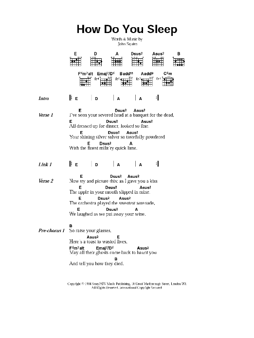 Download The Stone Roses How Do You Sleep Sheet Music and learn how to play Lyrics & Chords PDF digital score in minutes