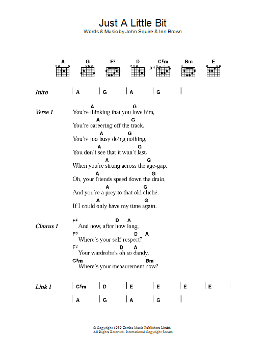 Download The Stone Roses Just A Little Bit Sheet Music and learn how to play Lyrics & Chords PDF digital score in minutes