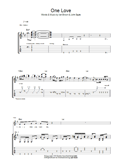 Download The Stone Roses One Love Sheet Music and learn how to play Guitar Tab PDF digital score in minutes