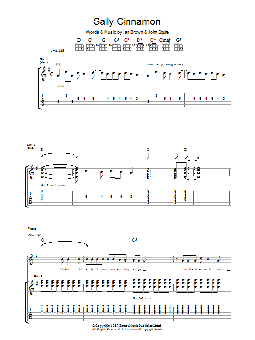 Download The Stone Roses Sally Cinnamon Sheet Music and learn how to play Lyrics & Chords PDF digital score in minutes