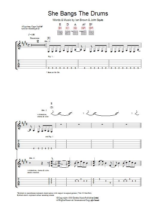 Download The Stone Roses She Bangs The Drums Sheet Music and learn how to play Guitar Tab PDF digital score in minutes