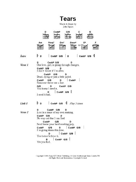 Download The Stone Roses Tears Sheet Music and learn how to play Lyrics & Chords PDF digital score in minutes