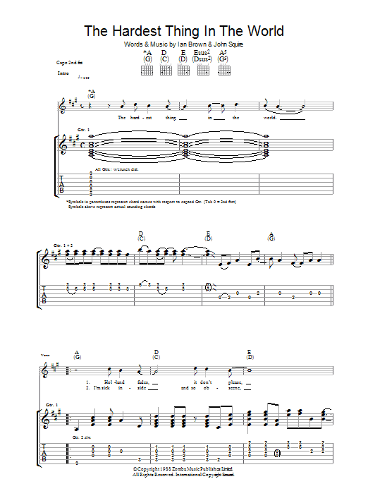 Download The Stone Roses The Hardest Thing In The World Sheet Music and learn how to play Guitar Tab PDF digital score in minutes