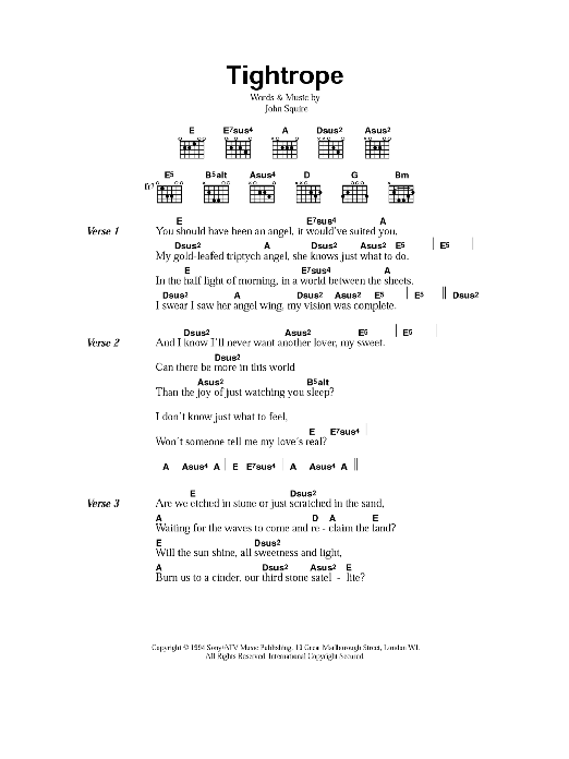 Download The Stone Roses Tightrope Sheet Music and learn how to play Lyrics & Chords PDF digital score in minutes