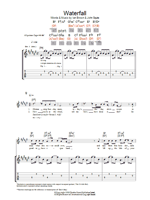 Download The Stone Roses Waterfall Sheet Music and learn how to play Lyrics & Chords PDF digital score in minutes