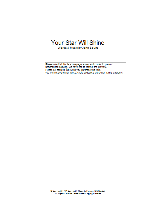 Download The Stone Roses Your Star Will Shine Sheet Music and learn how to play Lyrics & Chords PDF digital score in minutes