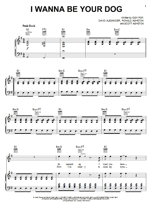 Download The Stooges I Wanna Be Your Dog Sheet Music and learn how to play Guitar Chords/Lyrics PDF digital score in minutes