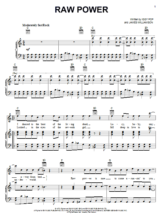 Download The Stooges Raw Power Sheet Music and learn how to play Piano, Vocal & Guitar (Right-Hand Melody) PDF digital score in minutes