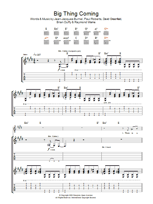 Download The Stranglers Big Thing Coming Sheet Music and learn how to play Guitar Tab PDF digital score in minutes