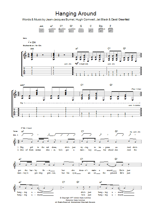 Download The Stranglers Hanging Around Sheet Music and learn how to play Guitar Tab PDF digital score in minutes