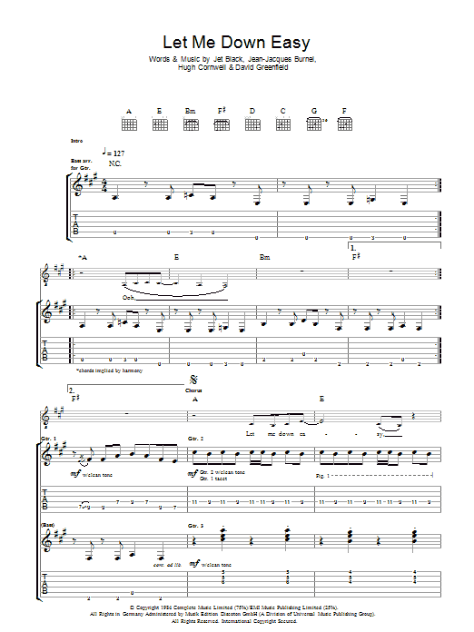 Download The Stranglers Let Me Down Easy Sheet Music and learn how to play Guitar Tab PDF digital score in minutes