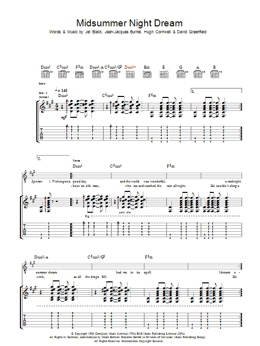 Download The Stranglers Midnight Summer Dream Sheet Music and learn how to play Guitar Tab PDF digital score in minutes