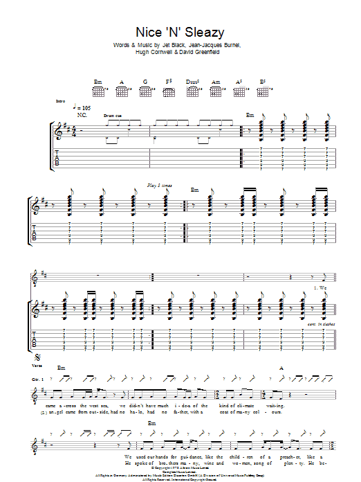 Download The Stranglers Nice 'N' Sleazy Sheet Music and learn how to play Guitar Tab PDF digital score in minutes