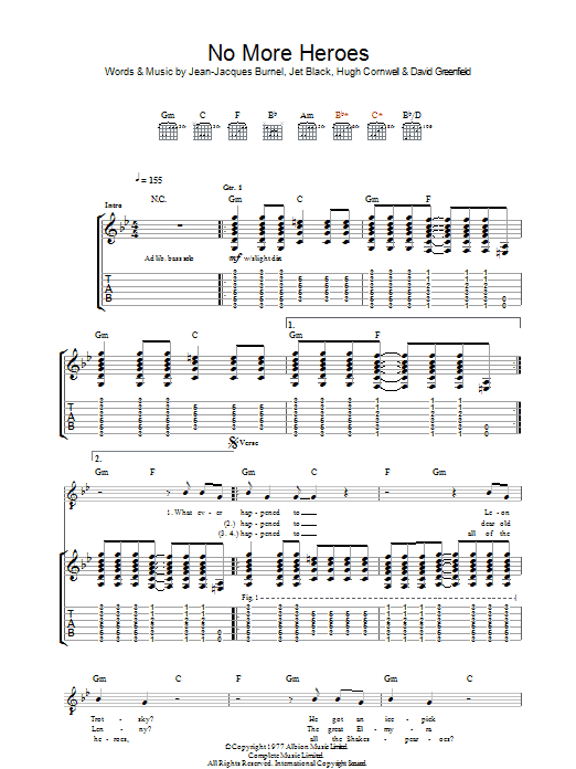 Download The Stranglers No More Heroes Sheet Music and learn how to play Lyrics & Chords PDF digital score in minutes