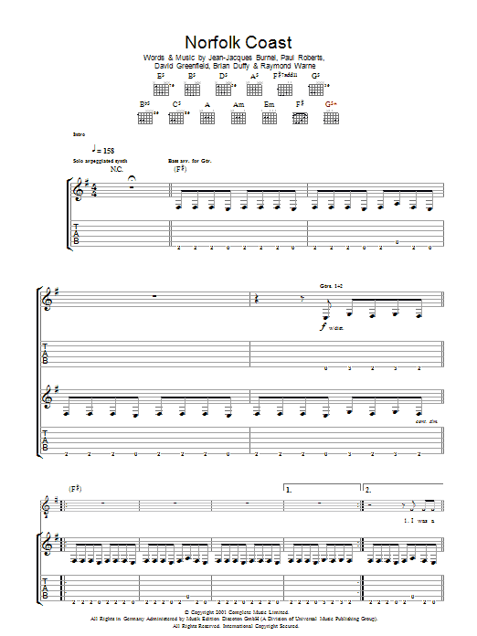 Download The Stranglers Norfolk Coast Sheet Music and learn how to play Guitar Tab PDF digital score in minutes